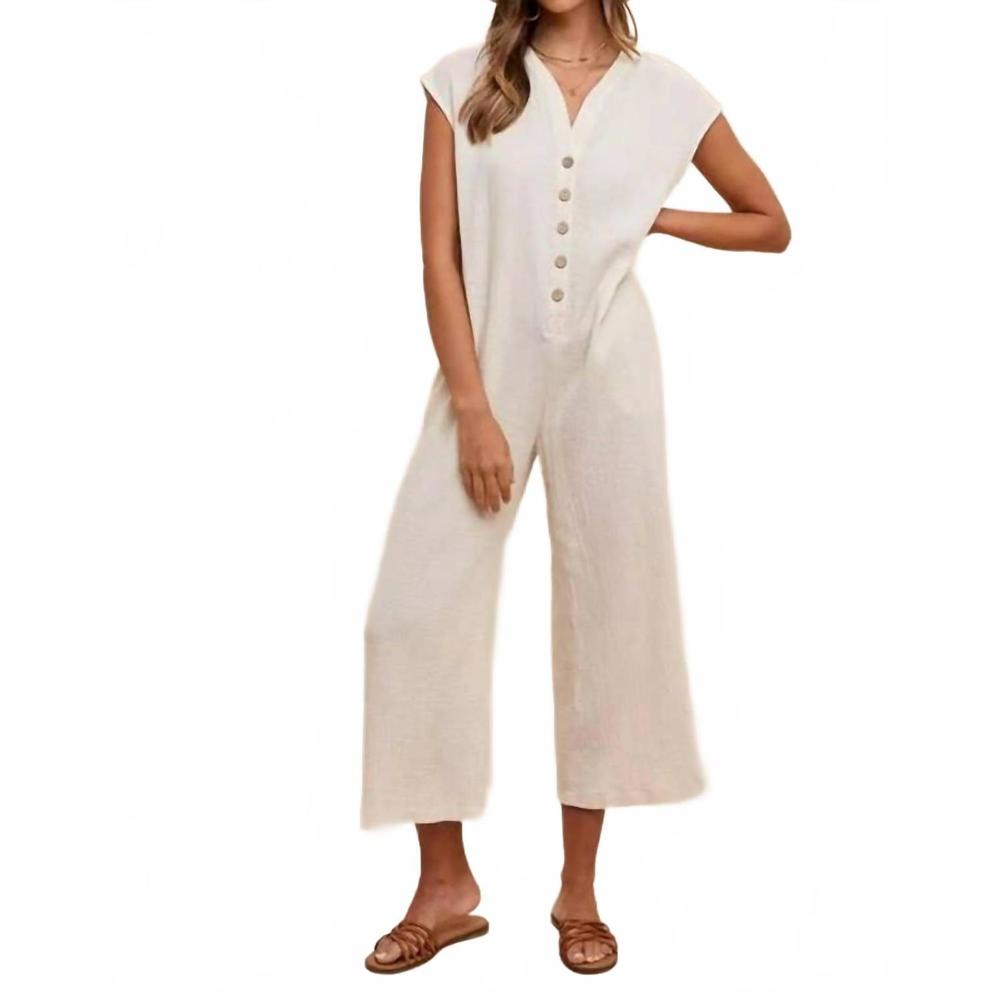 NEW ANNIEWEAR cotton guaze button down jumpsuit in cream